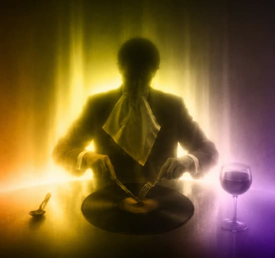 Creator dining on a vinyl record, representing brand sponsorships matched to your content niche