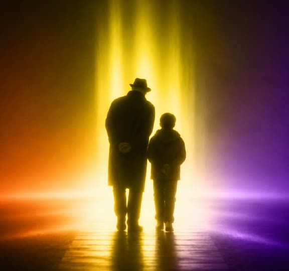 Mentor walking beside a young creator, representing long-term growth support at every stage